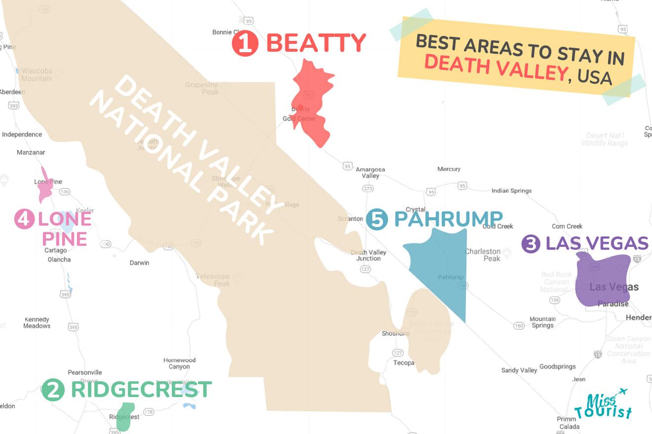 Map of best places to stay Death valley